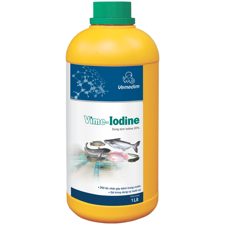 Vemedim VIME- IODINE (cá) -  Sát trùng nguồn nước nuôi cá. Diệt khuẩn, nguyên sinh động vật trong nước ao nuôi.