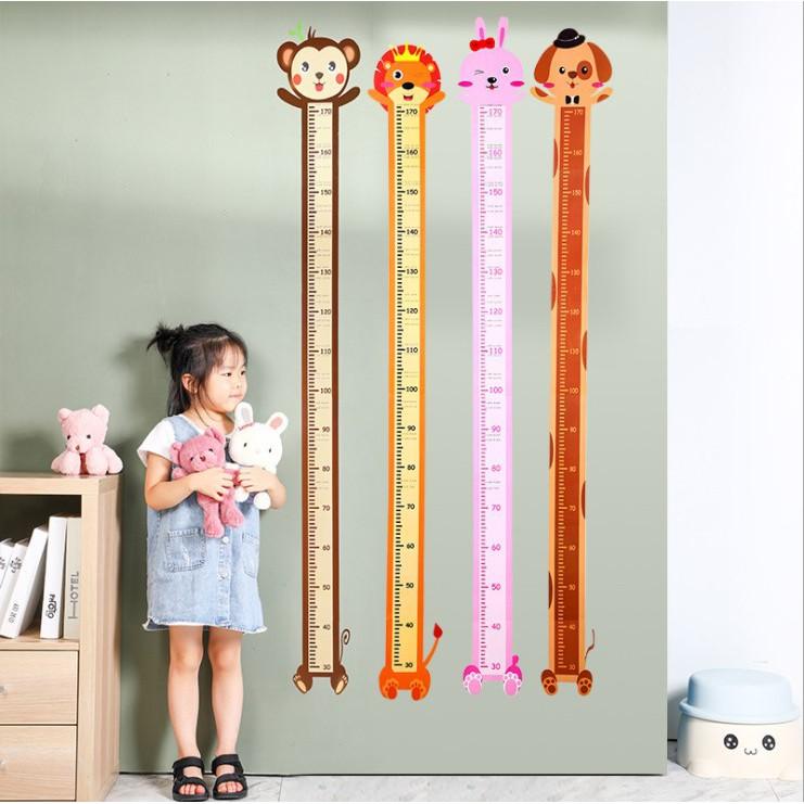 Decal dán tường thước đo chiều cao trẻ em bé hình con vật