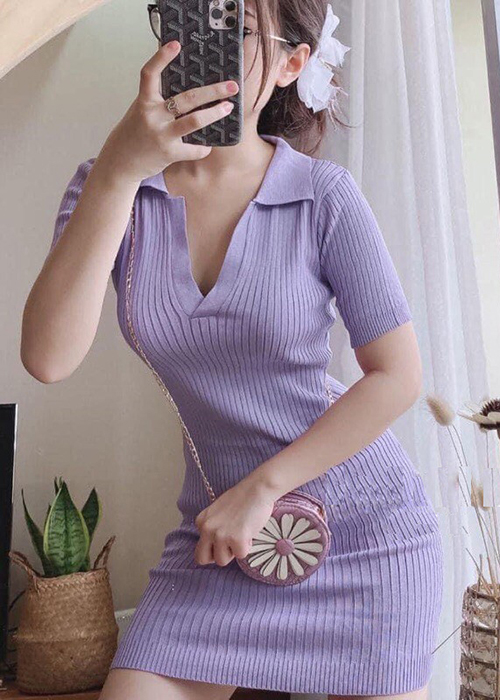 Đầm Thun Gân Ôm Body Cổ Trụ 4 Màu Có Size