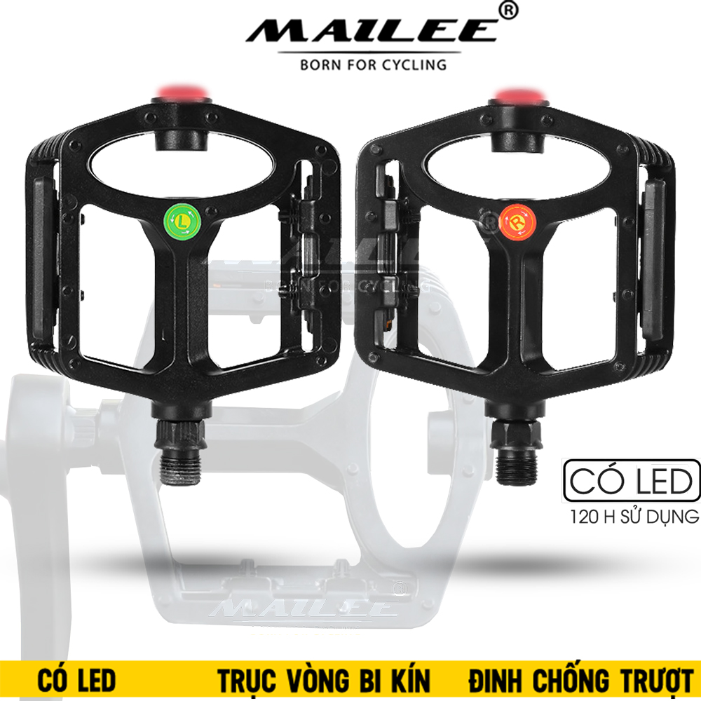 Bàn Đạp Pedan Xe Đạp Đường Trường Mai Lee B-829 Có Đèn LED, trục vòng bi DU đôi, Hợp Kim Nhôm, có đinh chống trượt - Mai Lee