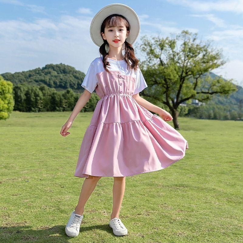 DONGSHOP HOT Váy thời trang tây cho bé gái Váy mùa hè 2021 Phiên bản Hàn Quốc Quần áo trẻ em Mid-Boy Váy mùa hè giản dị cho trẻ em