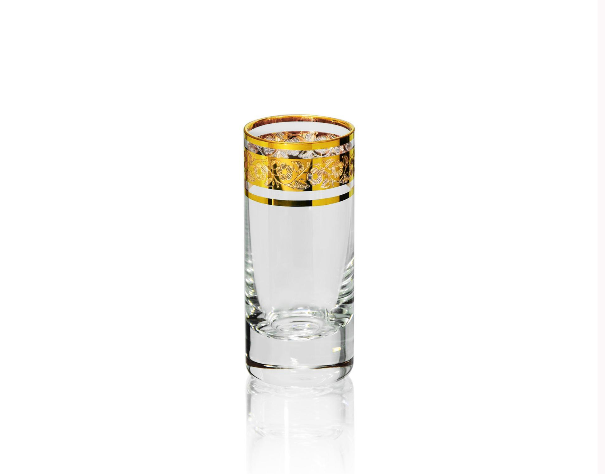 Bộ ly uống rượu mạnh mạ vàng 24k họa tiết hoa mai Favorit 45ml