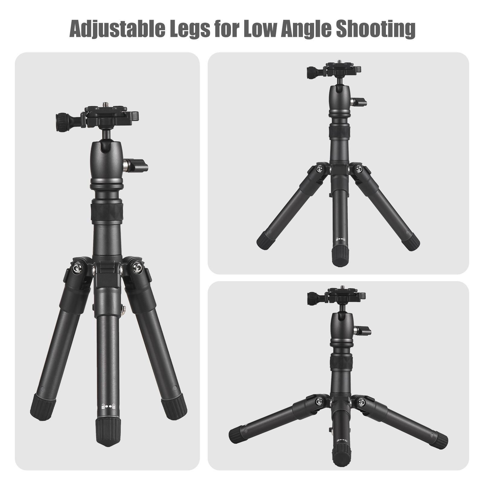 Portable Desktop Tripod Stand Aluminum Alloy 66cm/26in Max. Height 5kg Load Capacity with 360° Rotatable Ballhead 1/4 inch Screw QR Plate Carrying Bag for DSLR Mirrorless Camera Smartphone