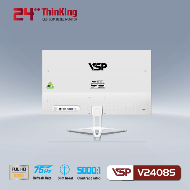 Màn hình Phẳng Tràn viền Gaming 24inch VSP V2408S [TRẮNG] (23.8&quot; IPS FHD 75Hz, HDMI+VGA)  - Hàng chính hãng TECH VISION phân phối