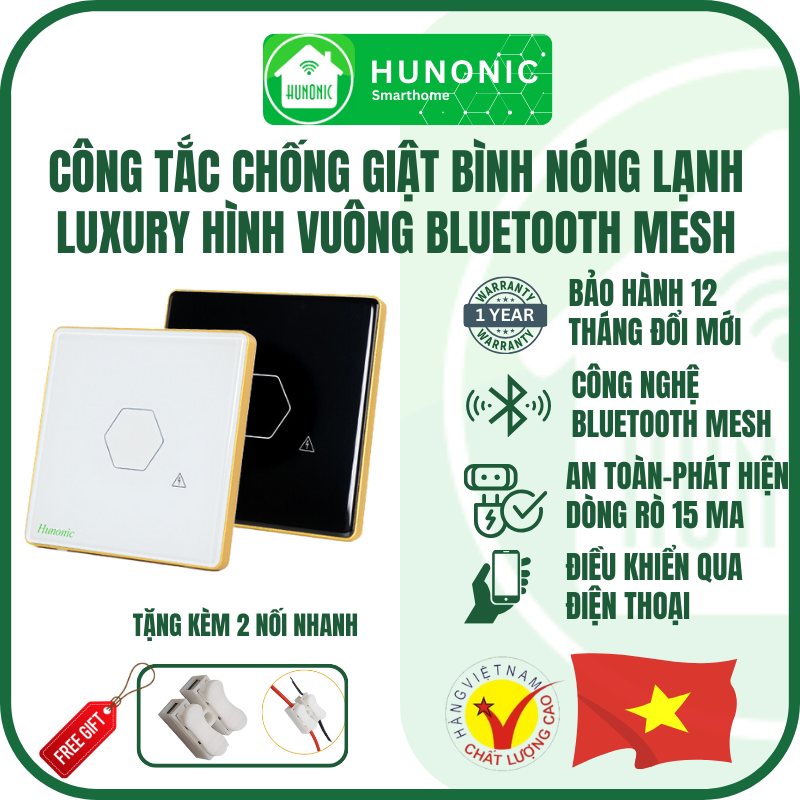 Công Tắc Chống Giật Bình Nóng Lạnh Thông Minh Luxury Hình Vuông