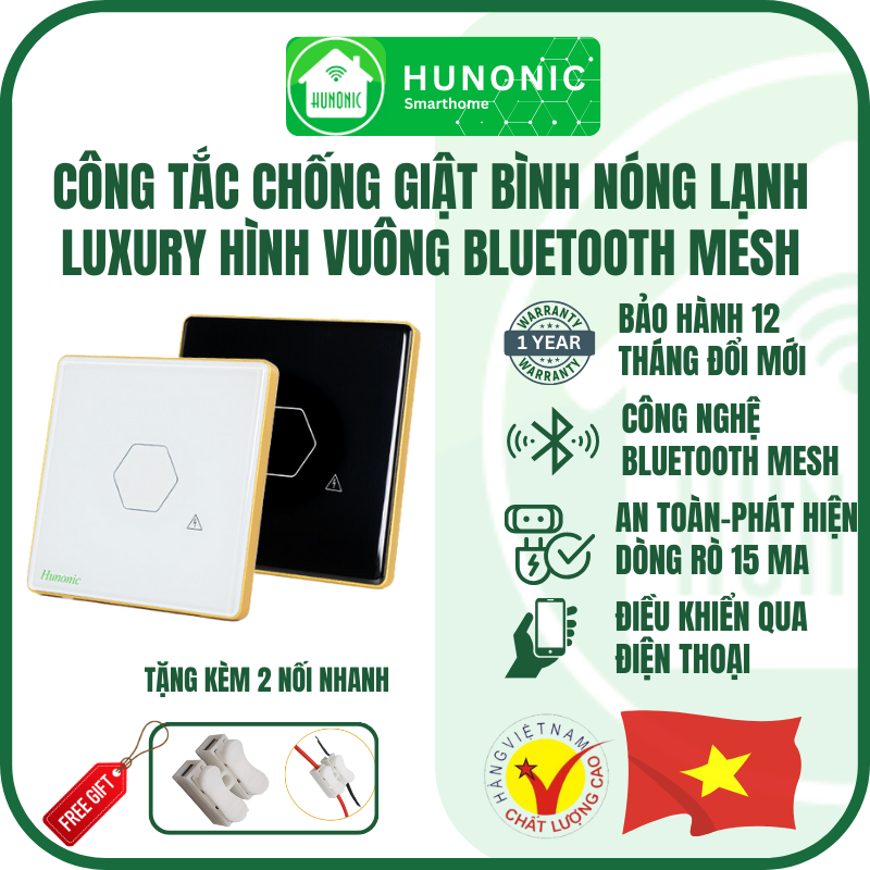 [Công nghệ Wifi] Công Tắc Chống Giật Bình Nóng Lạnh Thông Minh Luxury Hình Vuông