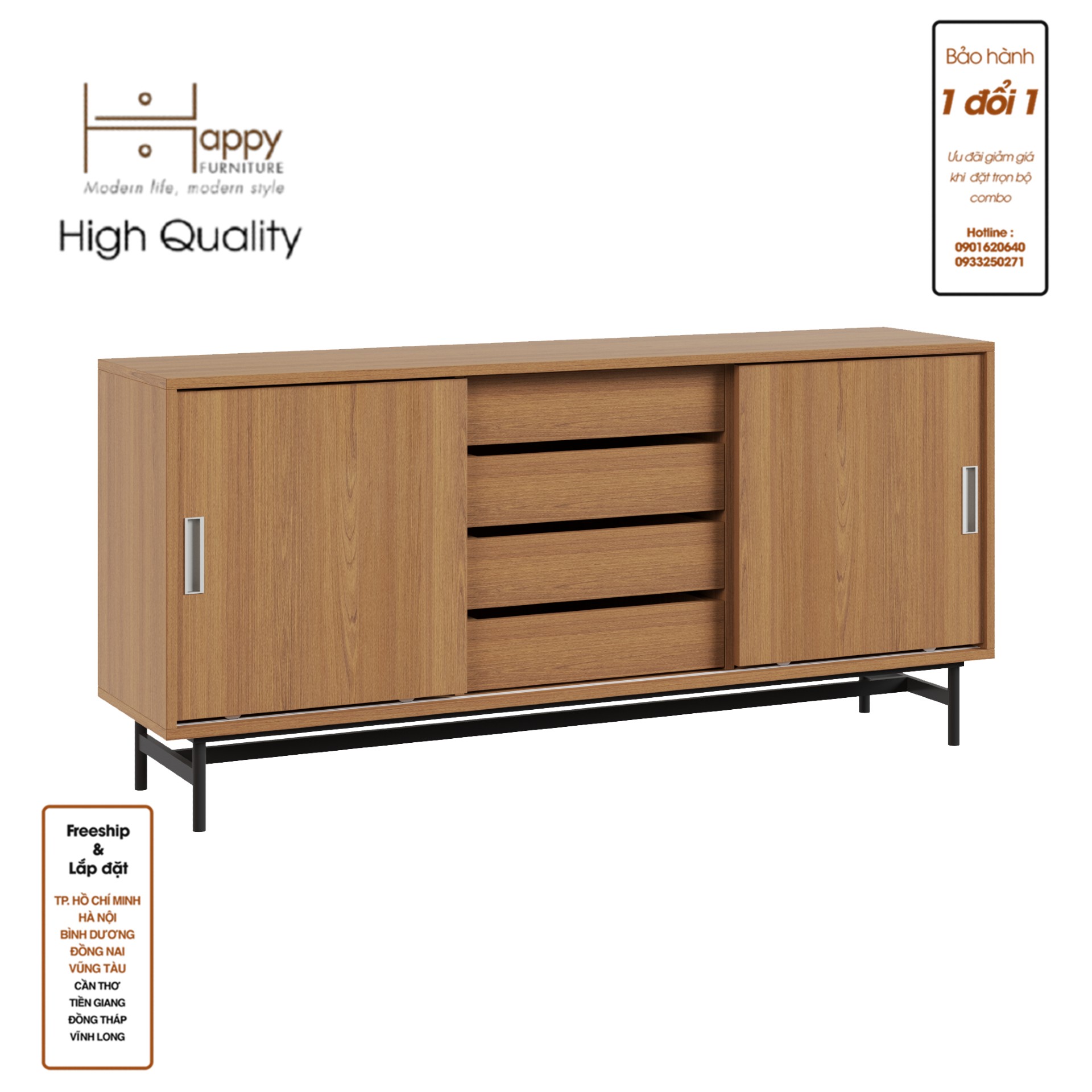 LUCA, Tủ lưu trữ 4 ngăn cánh lùa - Chân sắt, 150cm x 36cm x 70cm , TCL_022