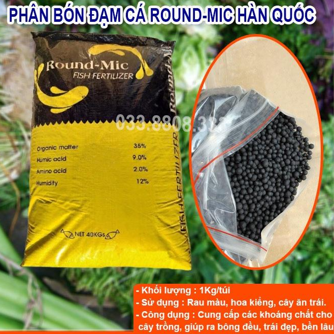 Phân bón đạm cá hữu cơ Hàn Quốc Round-Mic ( gói 1kg ) chuyên dùng cho hoa cây cảnh cây ăn quả