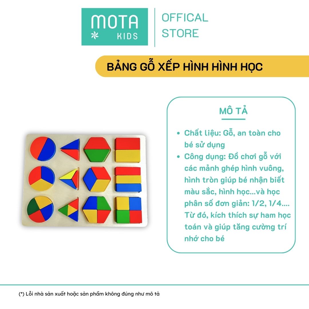 [M93-999 - Mota Montessori] Đồ chơi cho bé Bảng gỗ xếp hình khối hình học đủ loại - Hàng chính hãng