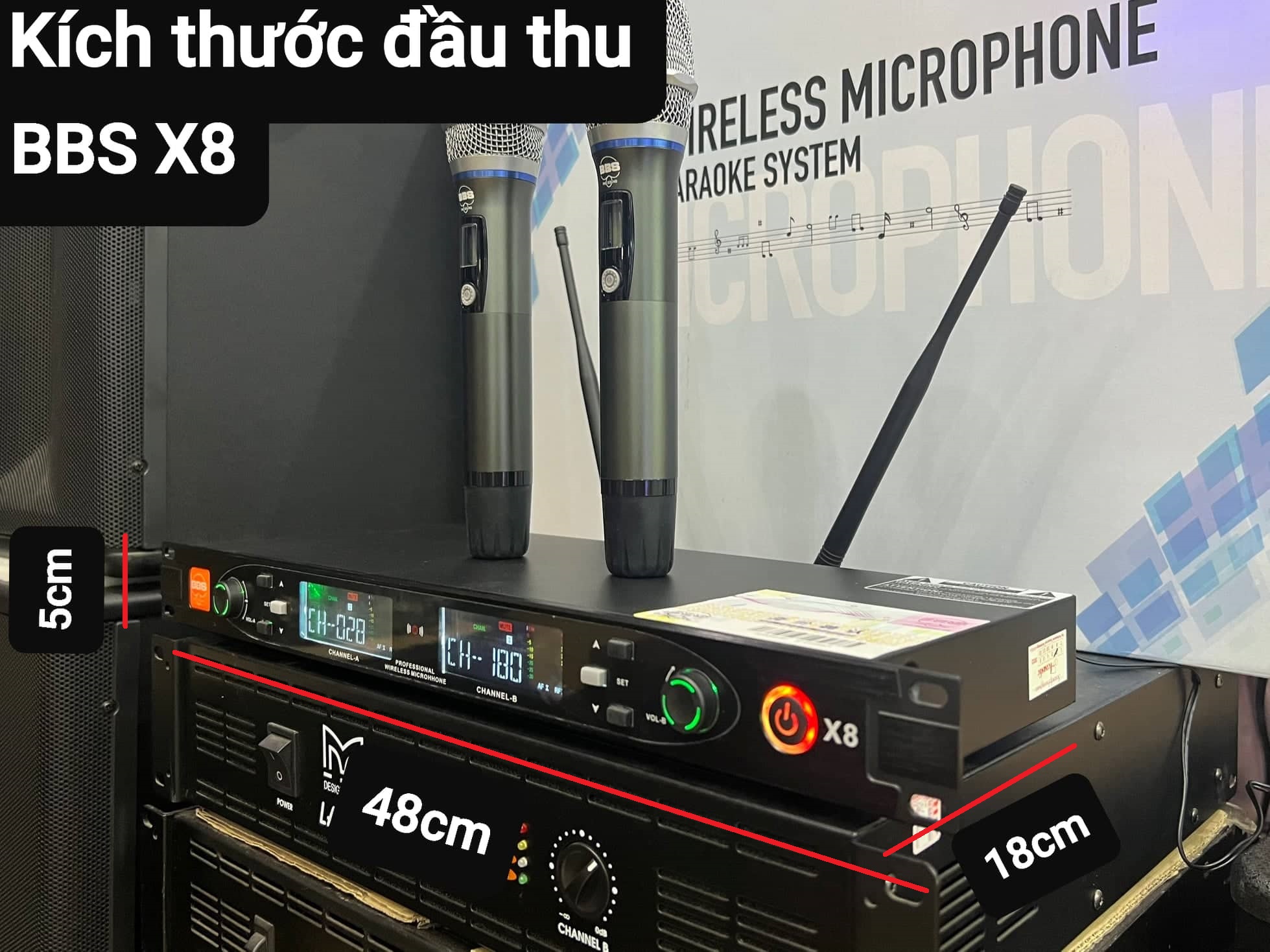 Bộ Micro không dây BBS X8: Hàng đẹp, Thu âm tốt, Sáng tiếng. Chống hú/rít, Chống tạp âm, 2 râu thu sóng, Vỉ mạch tím