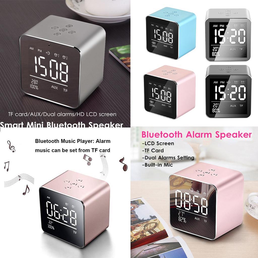 V9 Wireless Metal Mini Bluetooth Speaker Alarm Clock LCD Screen Gray
