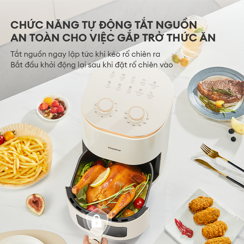Nồi chiên không dầu 5L Gaabor AF-45M01A mặt kính trong suốt vừa con gà 1.5kg công suất 1350W - Hàng chính hãng