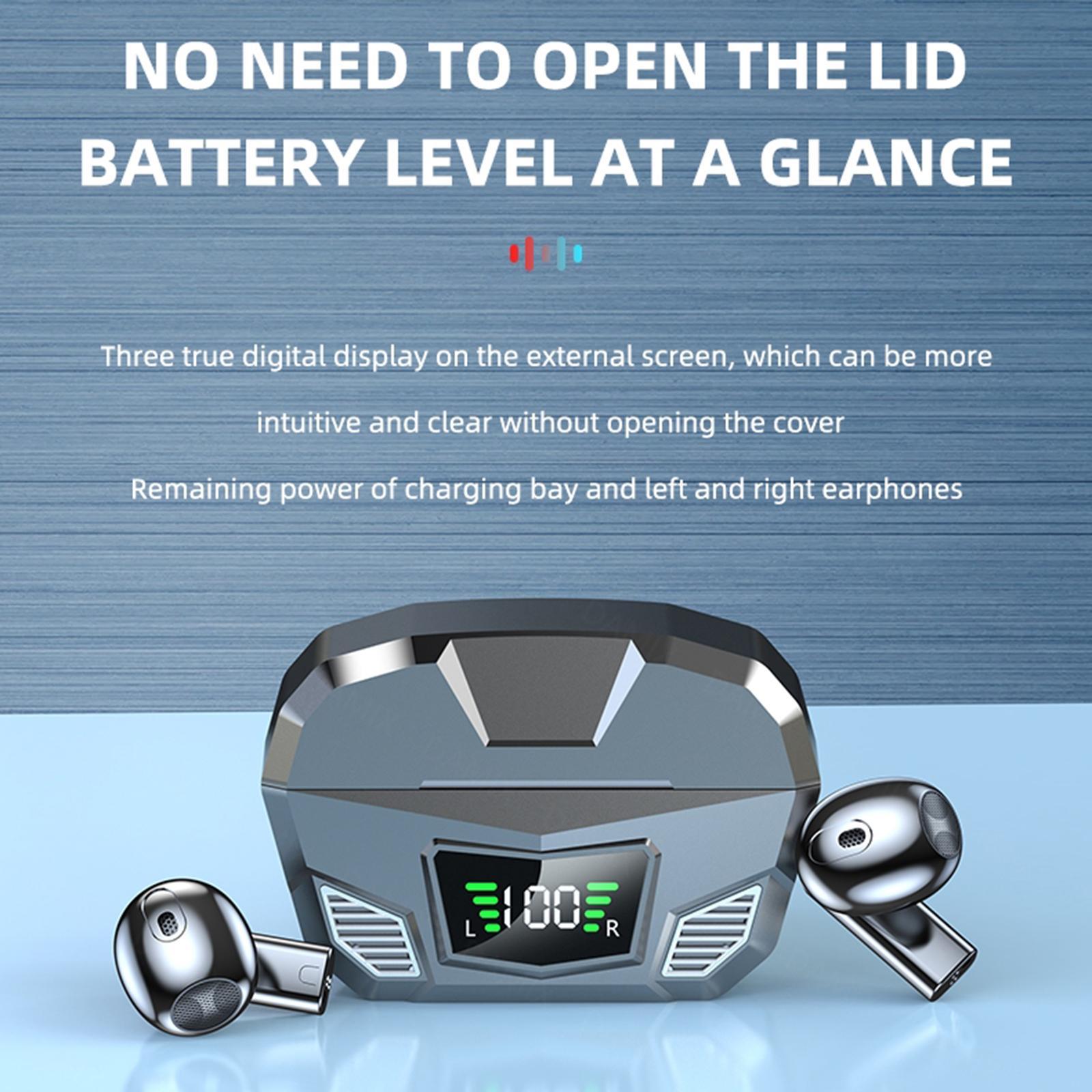 Wireless Game Earbuds Noise Reduction for Sports LED Battery Display Black