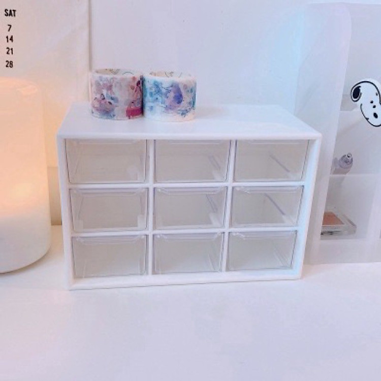 Hộp Nhựa Đựng Đồ Đa Năng 9 Ngăn Siêu Xinh, Kệ Tủ Để Bàn 9 Ngăn Đựng Đồ Mini Màu Trắng Không Kèm Sticker