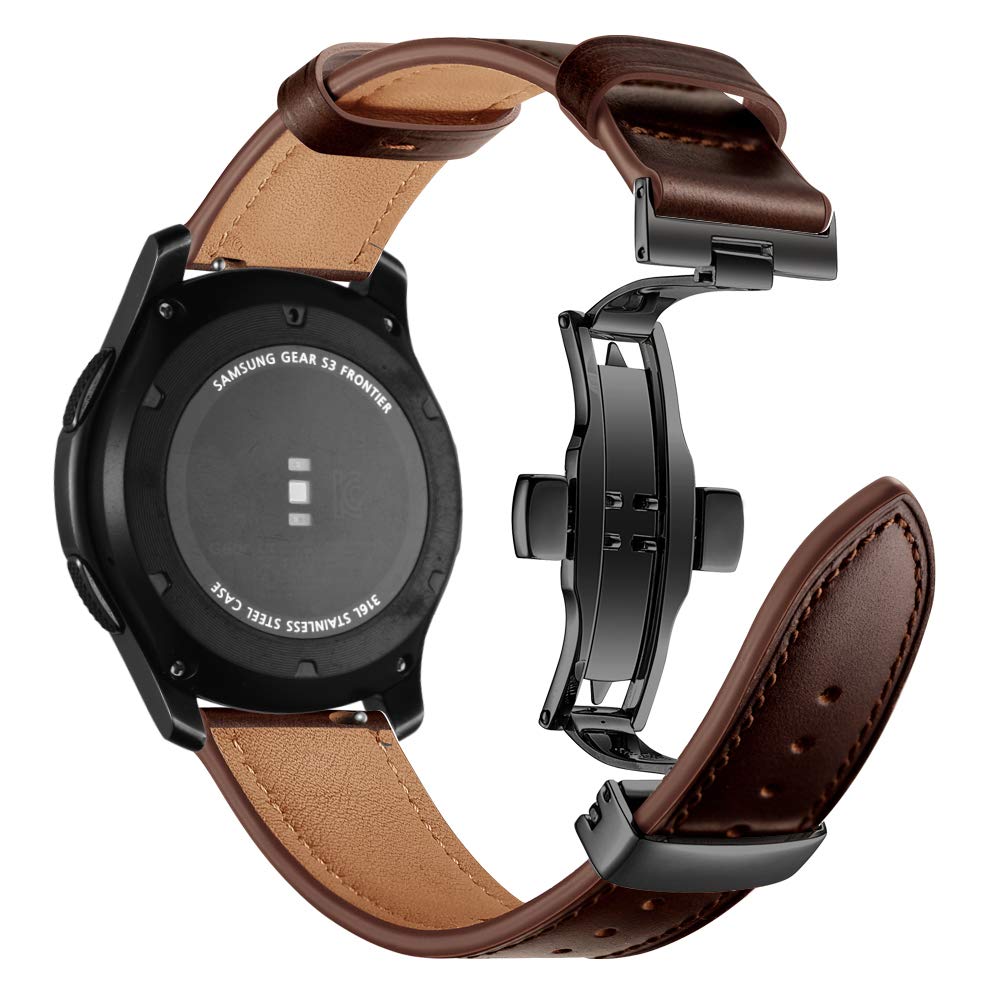 Dây Da màu Coffee Size 22mm Khóa Bướm Chống Gãy Cho Galaxy Watch 46, Gear S3, Huawei Watch GT 2, Fossil