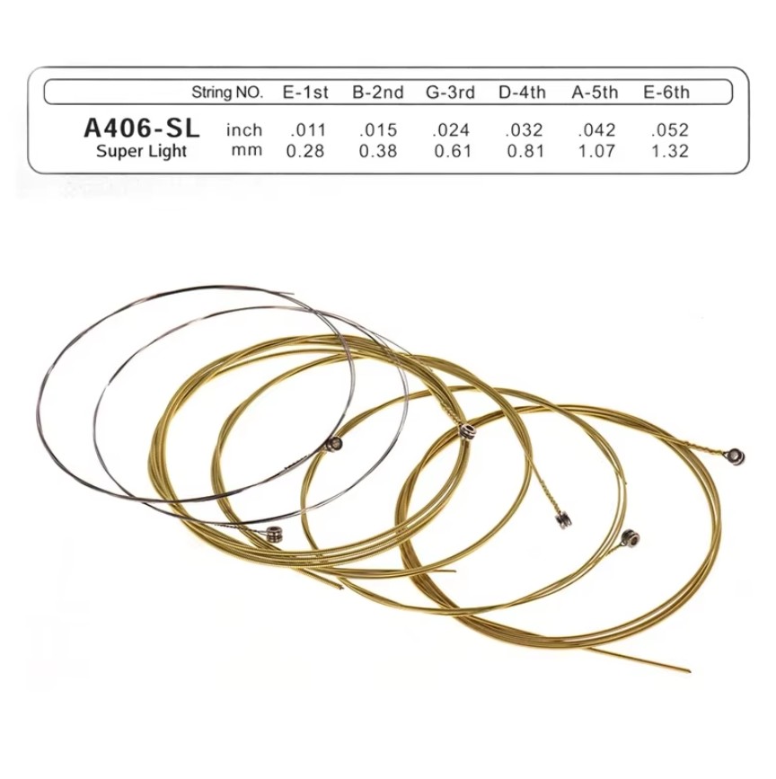 Dây Đàn Guitar Acoustic Alice A406 SL .011-.052 Super Light Chính Hãng Âm Thanh Sáng Bền Bộ 6 Dây