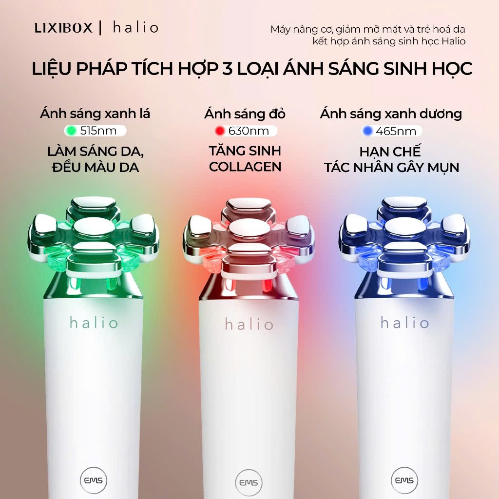 Máy Nâng Cơ Mặt &amp; Trẻ Hoá Da kết hợp Ánh Sáng Sinh Học Halio RevitaWave Skin Rejuvenator - Hàng Chính Hãng