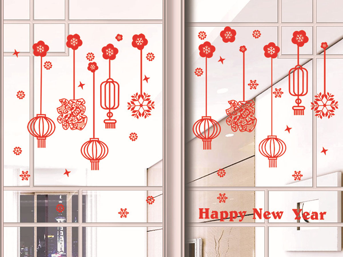 Decal trang trí tết- dây treo đèn lồng