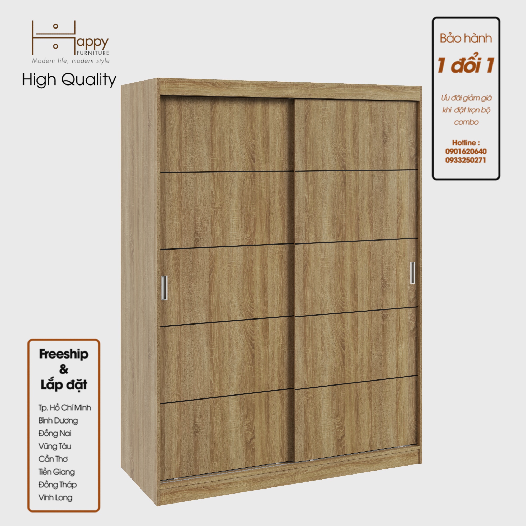 [Happy Home Furniture] RUNI, Tủ treo quần áo -  1m5 x 2m,  150cm x 60cm x 203cm ( DxRxC), TCL_004