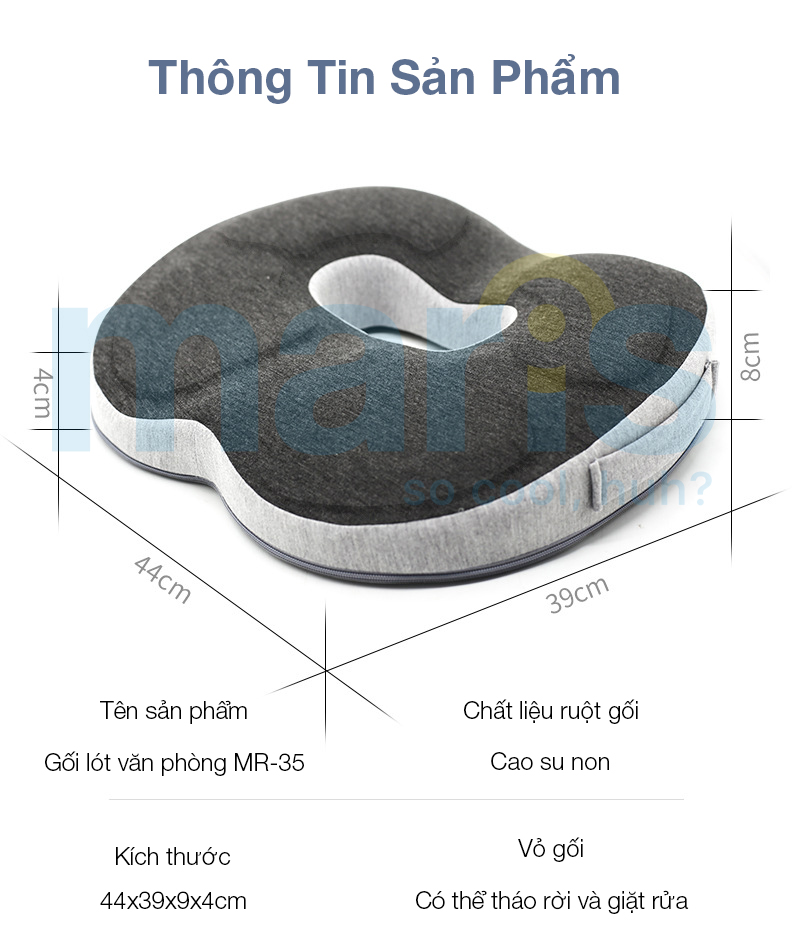 Đệm Lót Ngồi Chống Trĩ Maris MR-502, Đệm Dày, Thoáng Khí Chống Trượt Dùng Cho Xe Hơi/Văn Phòng