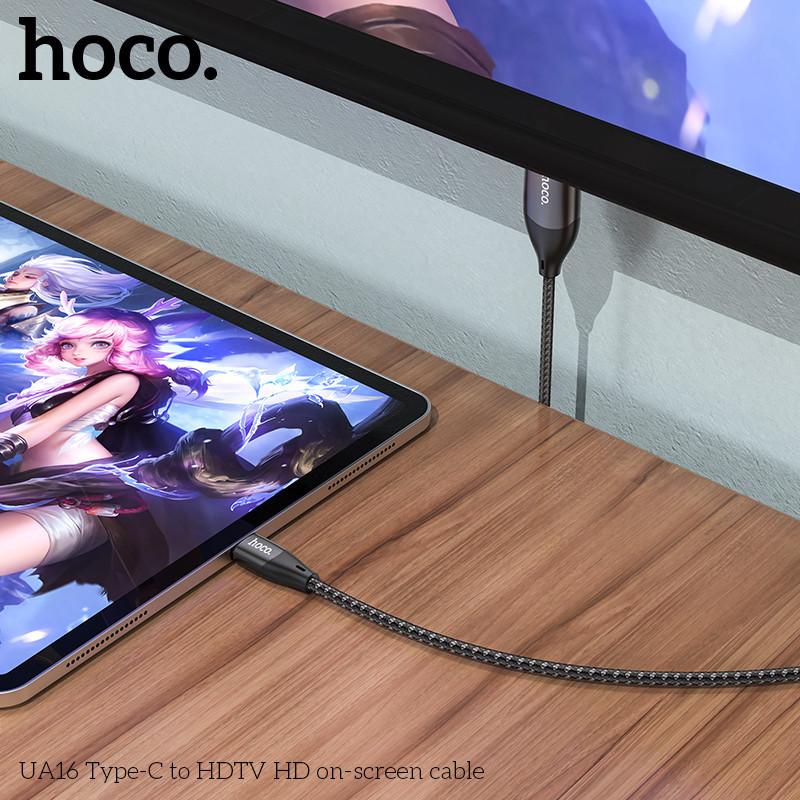 Cáp Type C ra HDMI 4K 2m Hoco UA16, dây chuyển hình ảnh âm thanh từ điện thoại sang máy chiếu, tivi hàng chính hãng