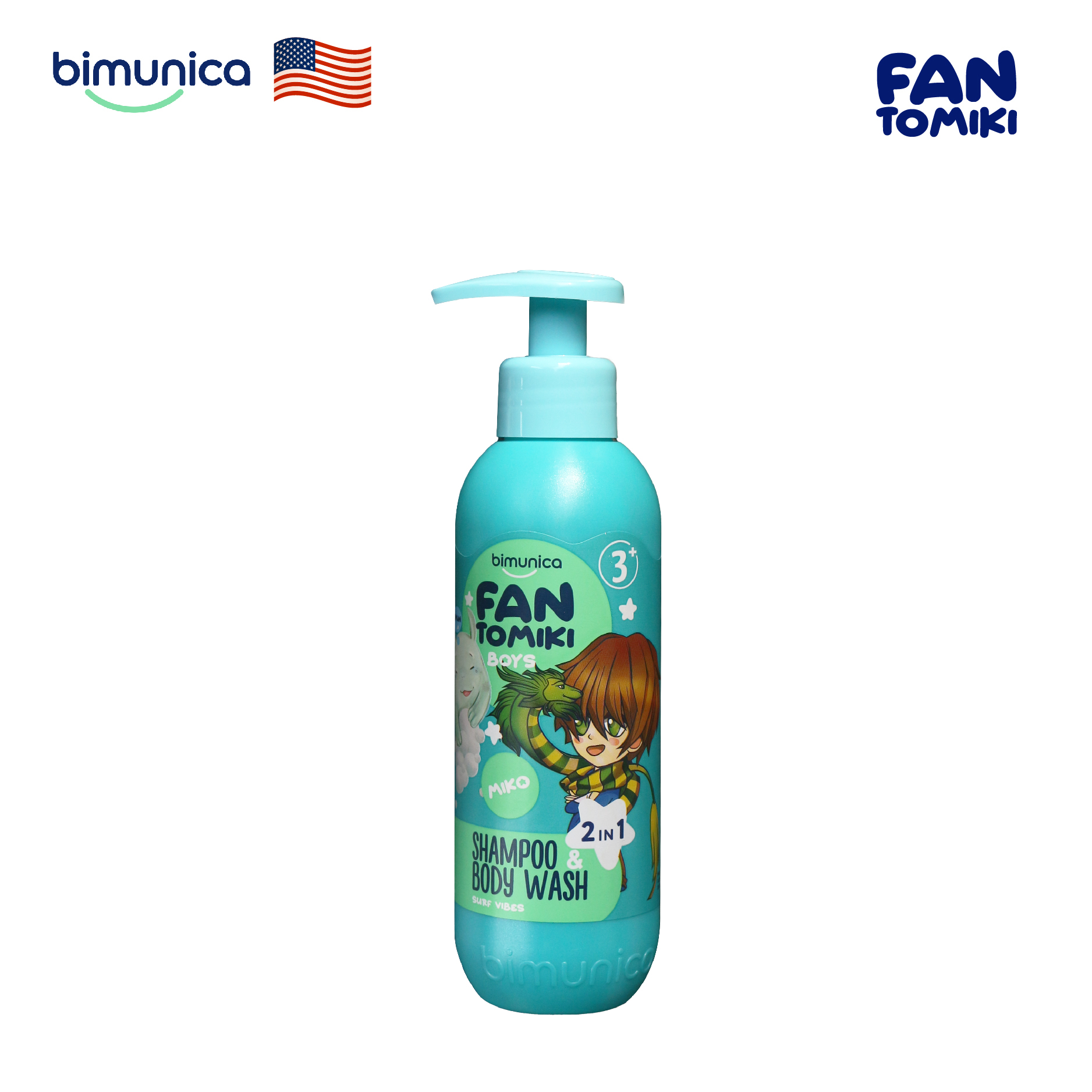 Sữa Tắm Gội 2in1 BIMUNICA Fantomiki Cho Bé Trai từ 3 Tuổi - 250ml Không Cay Mắt, Làm Sạch, Làm Mềm