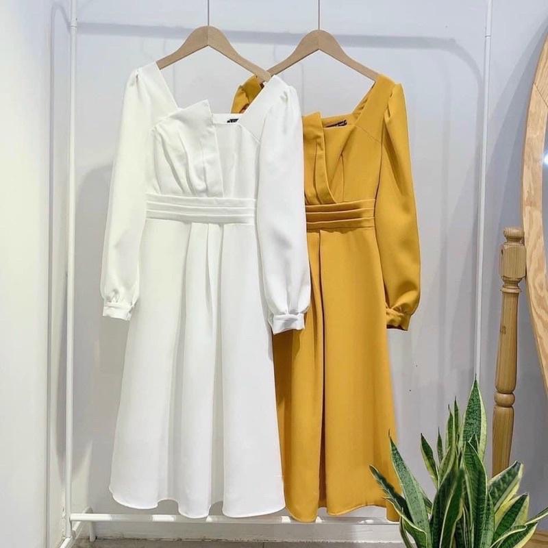 Đầm váy đi tiệc tay dài cổ tầng 2 màu