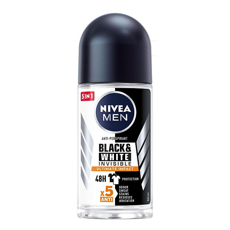 Lăn Ngăn Mùi NIVEA MEN Black&White Ngăn Vệt Ố Vàng Vượt Trội - Hương Mạnh Mẽ (50 ml) - 85392