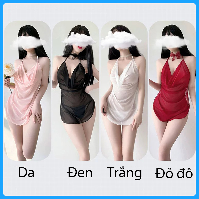 Váy ngủ xuyên thấu cổ đổ hở lưng sexy BT42223 - Đầm ngủ - Đồ ngủ