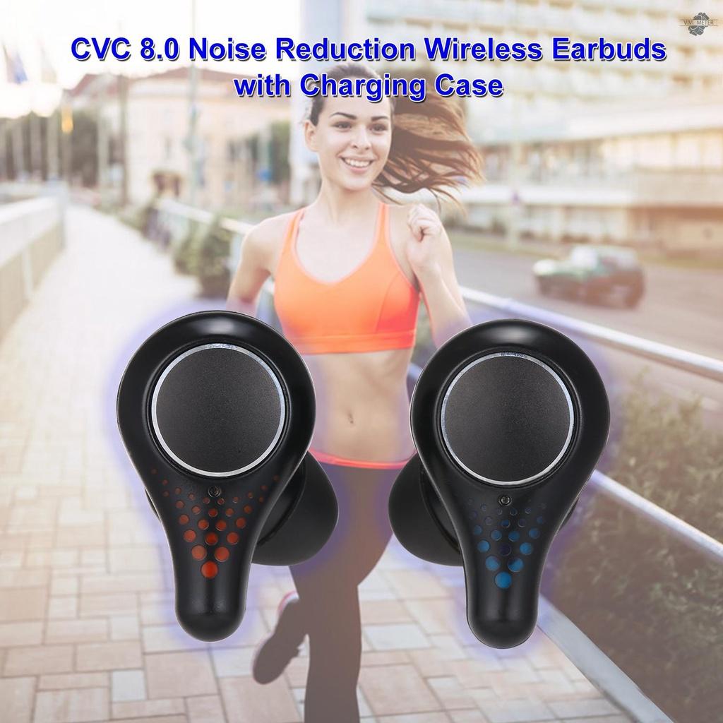 BT 5.0 True Wireless Earbuds with Charging Case TWS Earphone Sport Headset CVC 8.0 Noise Reduction LED Battery Display