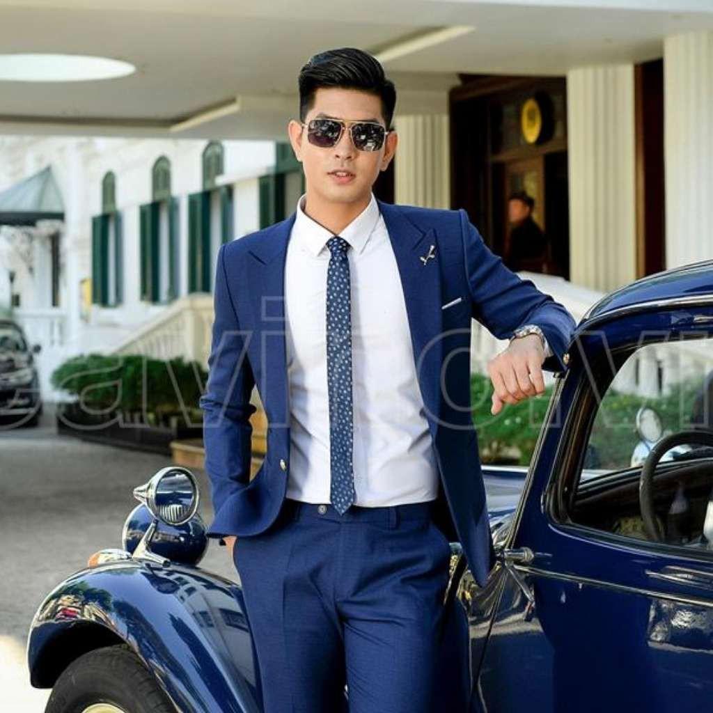 Bộ vest nam xanh navy kẻ nhỏ cao cấp CAVINO 711