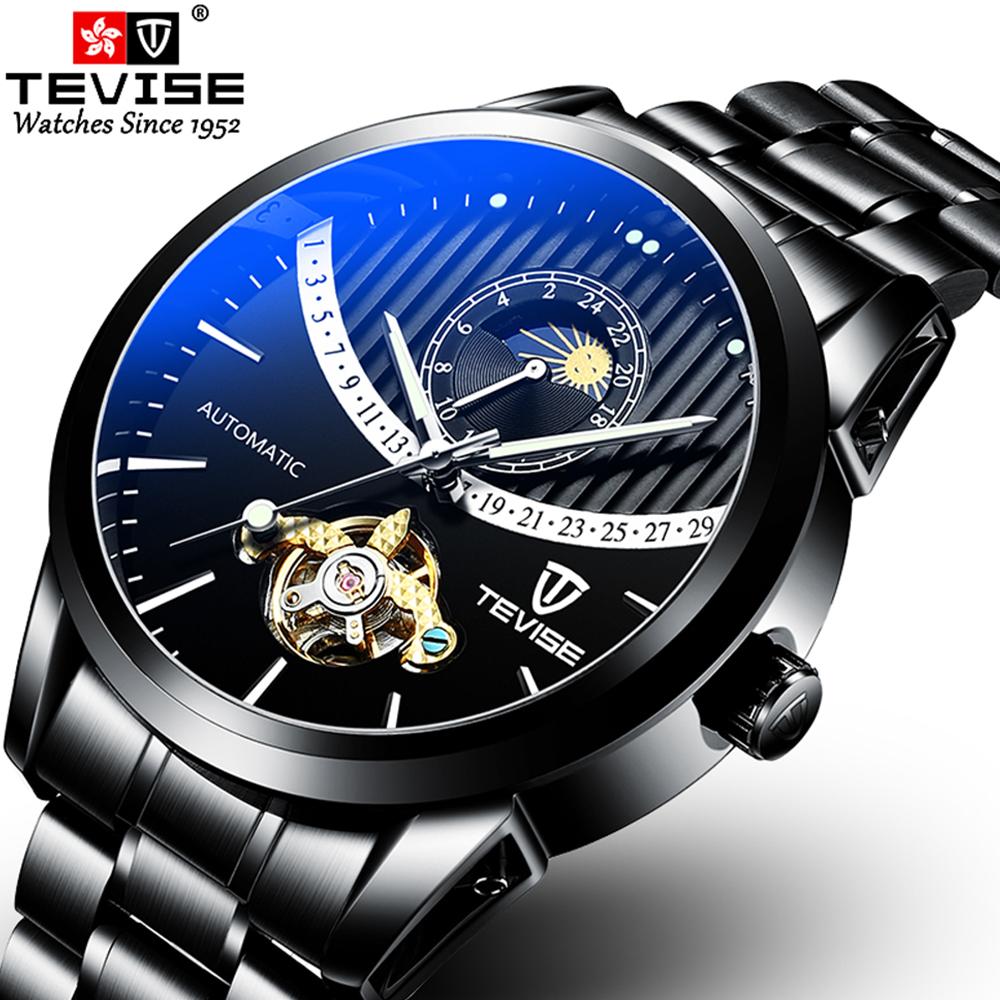 Đồng hồ cơ tự động TEVISE Men Hiển thị thời gian & Con trỏ dạ quang Dây đeo tay bằng thép không thấm nước