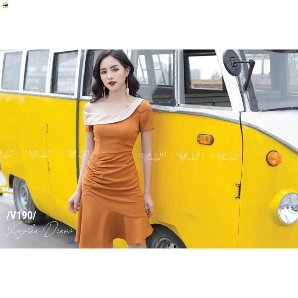 Váy Đầm Nữ Đuôi Cá Lệch Vai Nhún Eo Tôn Dáng Thần Thánh V190 AM