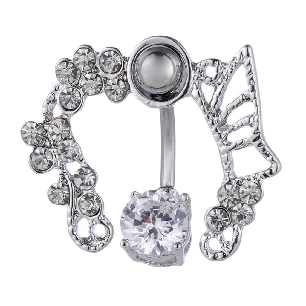 Zircon Navel Ring Belly Button Body Piercing Jewelry stainless steel Silver