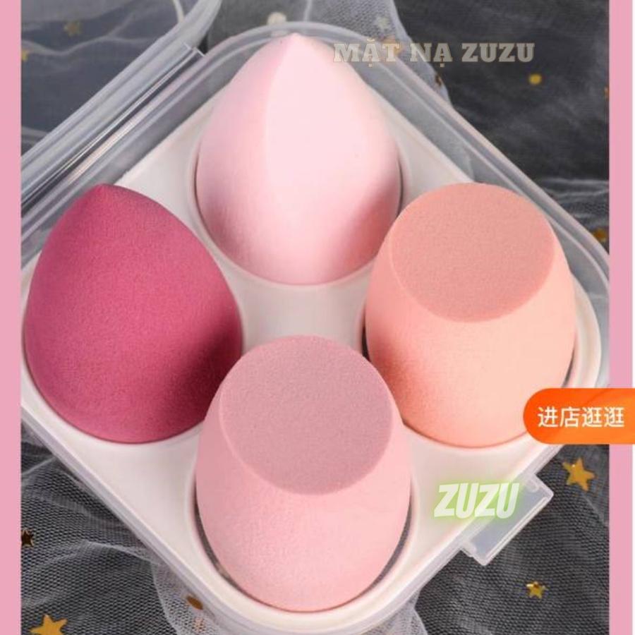 Hộp gồm 4 mút tán kem nền mút trang điểm mềm mại hình giọt nước siêu tiện dụng Zu Cosmetics