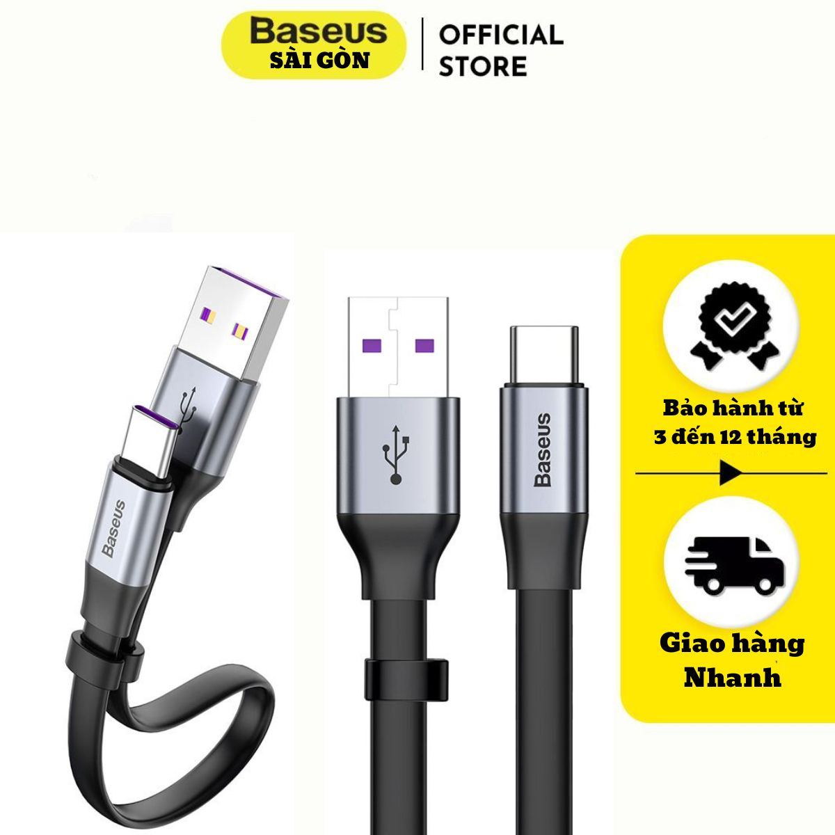 Cáp sạc ngắn Baseus Simple HW Type C 23cm (5A/40W Huawei Super Quick Charge, Sync Data)- hàng chính hãng