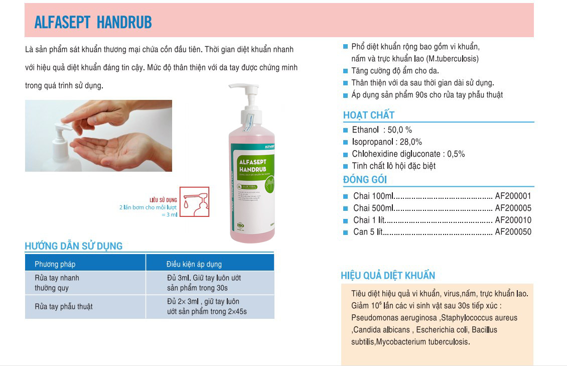 Dung dịch rửa tay sát khuẩn nhanh Alfasept Handrub 500ml + Khẩu trang vải cao cấp