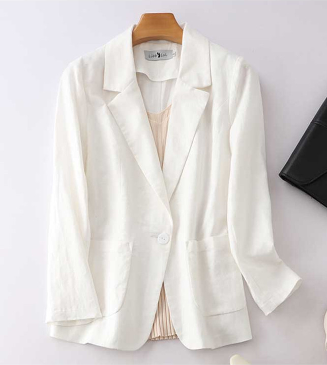 Áo Vest Blazer Nữ Trắng Linen Dài Tay - M