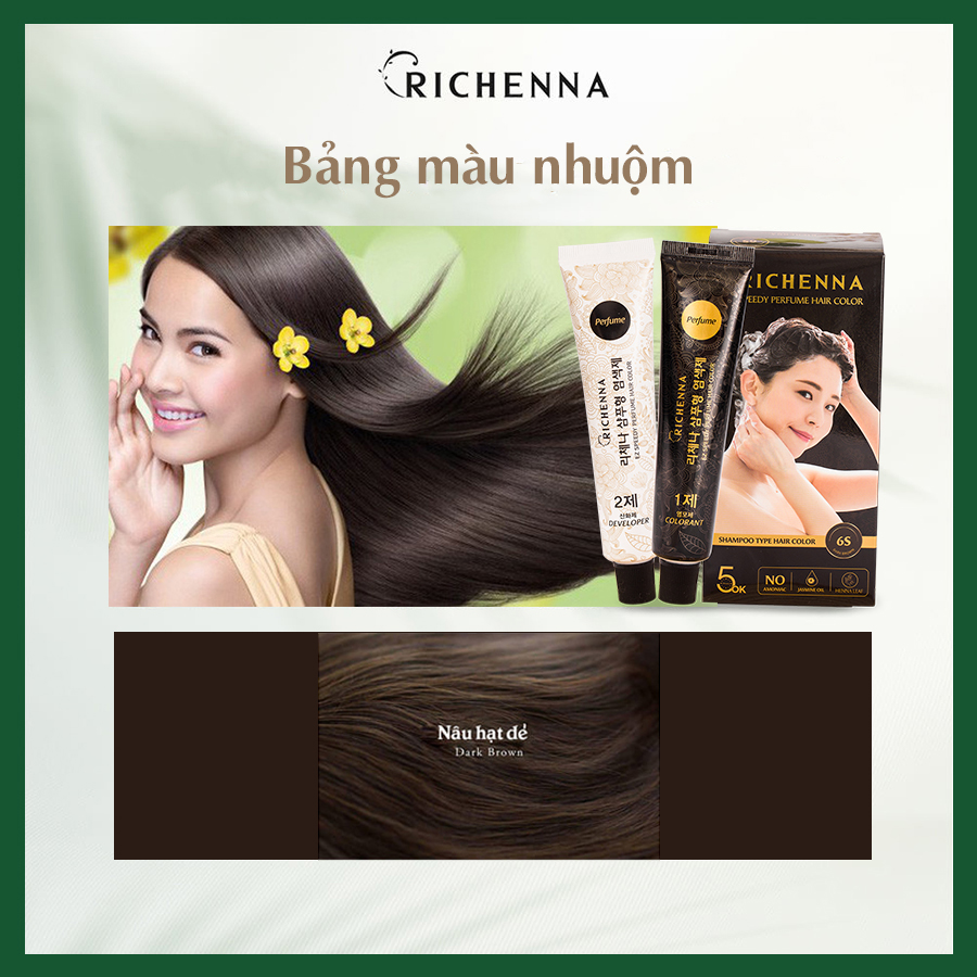 COMBO 5 hộp Thuốc nhuộm tóc phủ bạc thảo dược Richenna EZ Speedy Hair Color Perfume dạng dầu gội hương nước hoa 60G