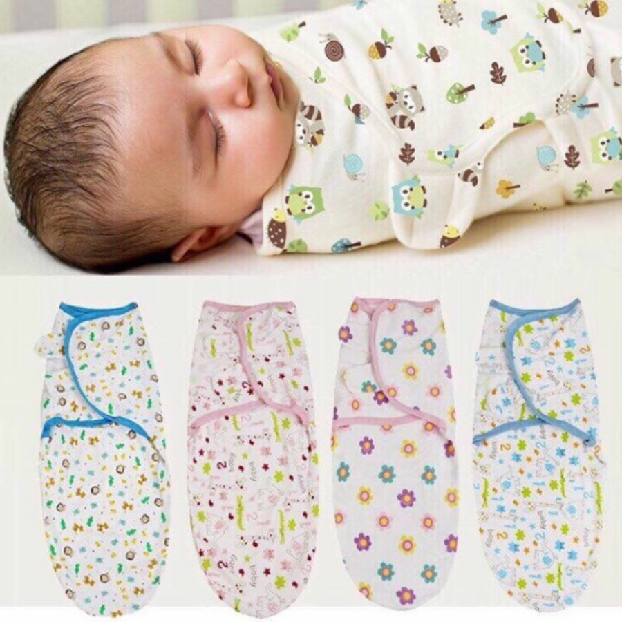 Combo sơ sinh gồm 1 khăn quấn ủ sơ sinh cotton &amp; 1 đôi bao tay chân rút cotton màu nhạt