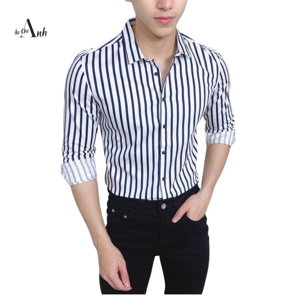 Áo sơ mi nam dài tay kẻ sọc 3D phối màu trẻ trung thời trang Hàn Quốc , vải kate lụa mịn mát - ASM021