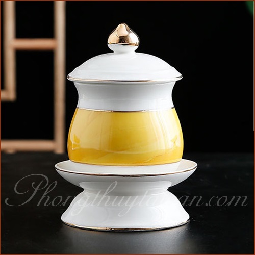 Bộ đồ sứ Trắng Vân Vàng - thờ cúng.