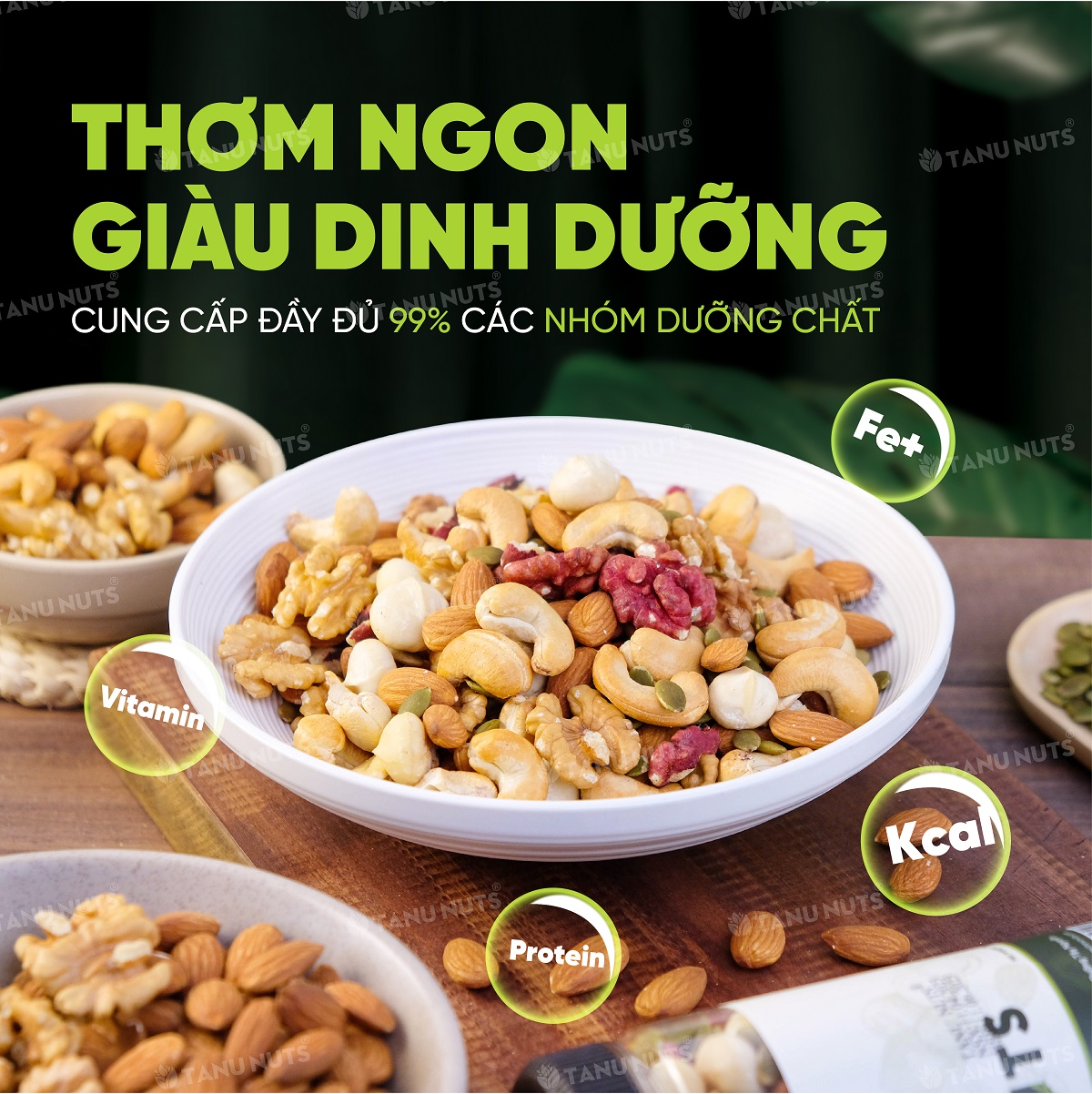 Hạt dinh dưỡng mix 6 loại TANU NUTS hũ 500g/350g hạt ngũ cốc cho bà bầu gồm macca, óc chó, hạnh nhân, bí xanh, điều