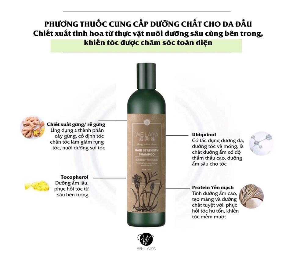 Dầu gội gừng hà thủ ô Weilaiya 400ml - Nuôi dưỡng và phục hồi hư tổn cho mái tóc