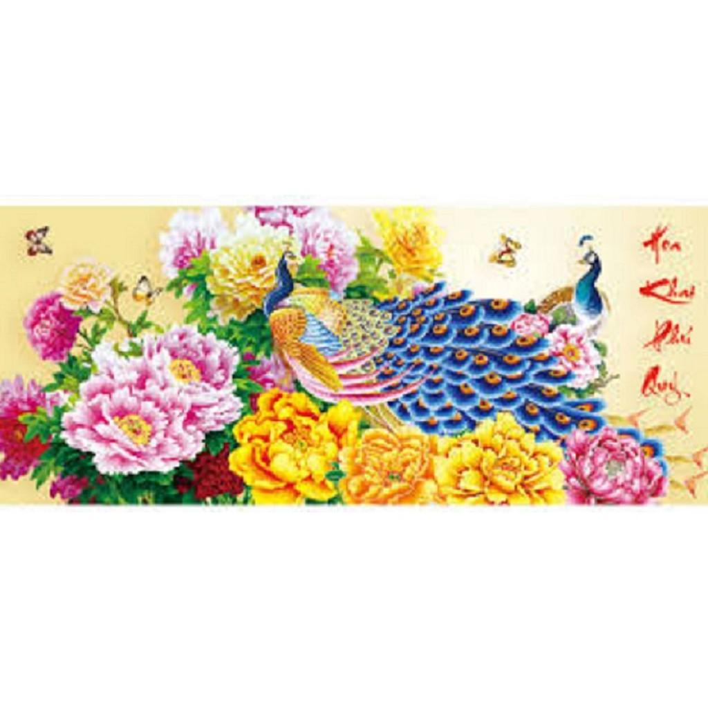 tranh thêu chữ thập Hoa khai phú quý - LV3063