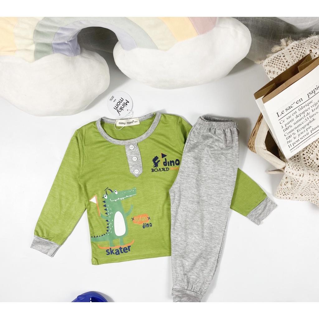Bộ dài tay thun lạnh cổ trụ in hình Minky Mom cho bé trai bé gái từ 7-19kg
