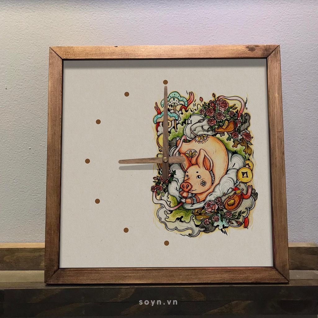 Đồng hồ treo tường gỗ 12 con giáp Việt Nam / Hợi - Mão - Mùi / Artclock Soyn