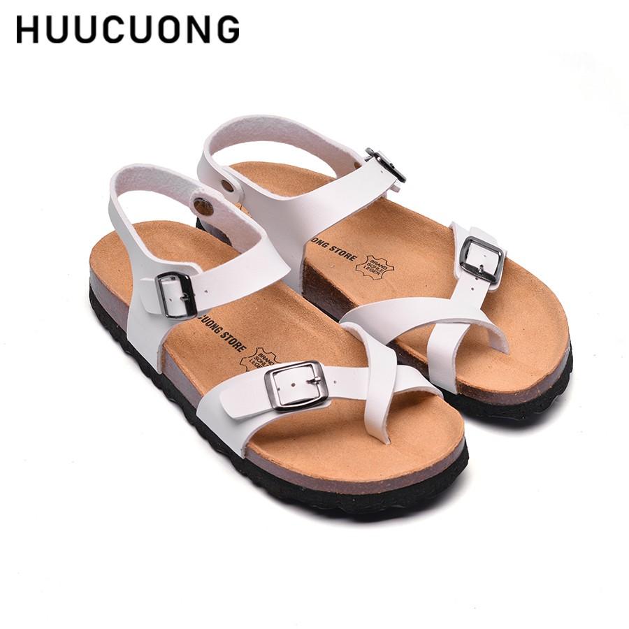 Giày Sandal nữ HuuCuong xỏ ngón trắng đế trấu handmade