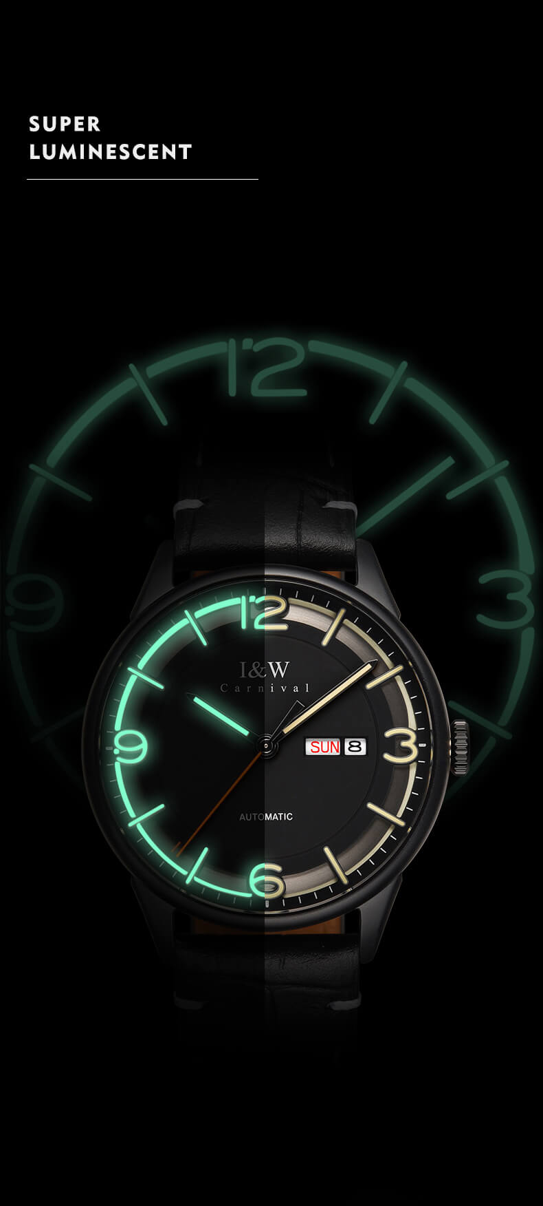 Đồng hồ nam chính hãng IW CARNIVAL IW578G-2 Kính sapphire ,chống xước,Chống nước ,Bảo hành 24 tháng,Máy cơ (Automatic),Dây da cao cấp