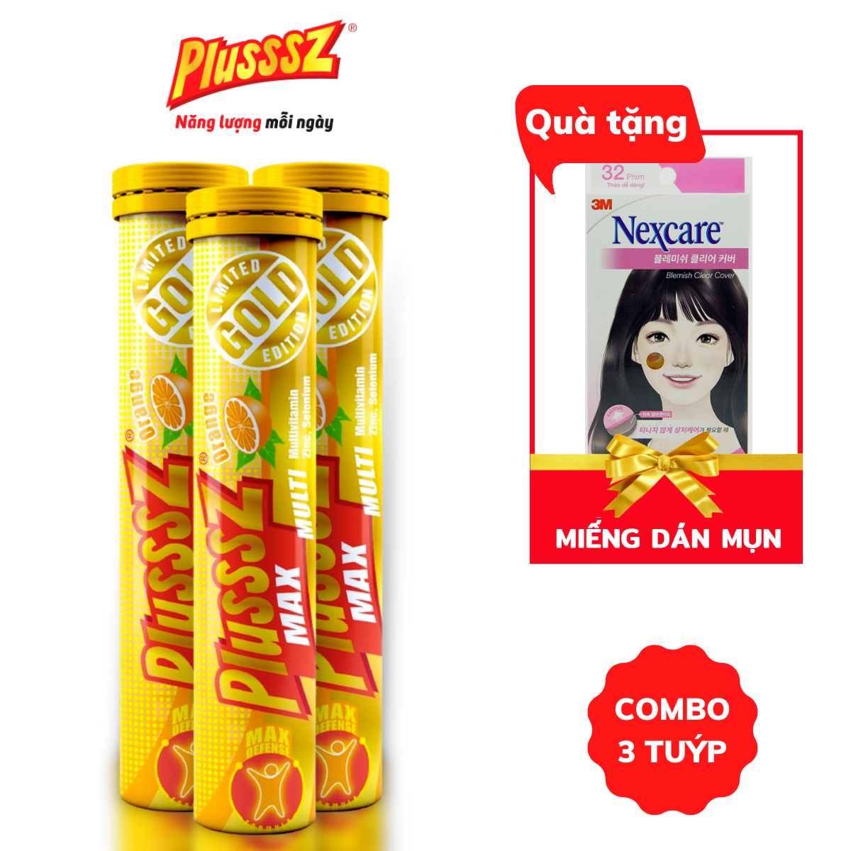 {COMBO3TUYP} Viên sủi Plusssz Max Multivitamin hương vị Cam không đường bổ sung vitamin C và khoáng chất dạng hòa tan, dễ hấp thu hỗ trợ tăng cường đề kháng, vững vàng sức khỏe (Tuýp 20 viên sủi).